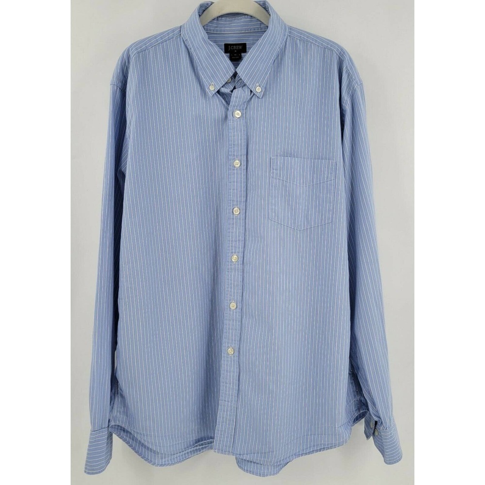 J Crew Button Down Shirt Men XL Blue White Striped Long Sleeve Cotton Pocket